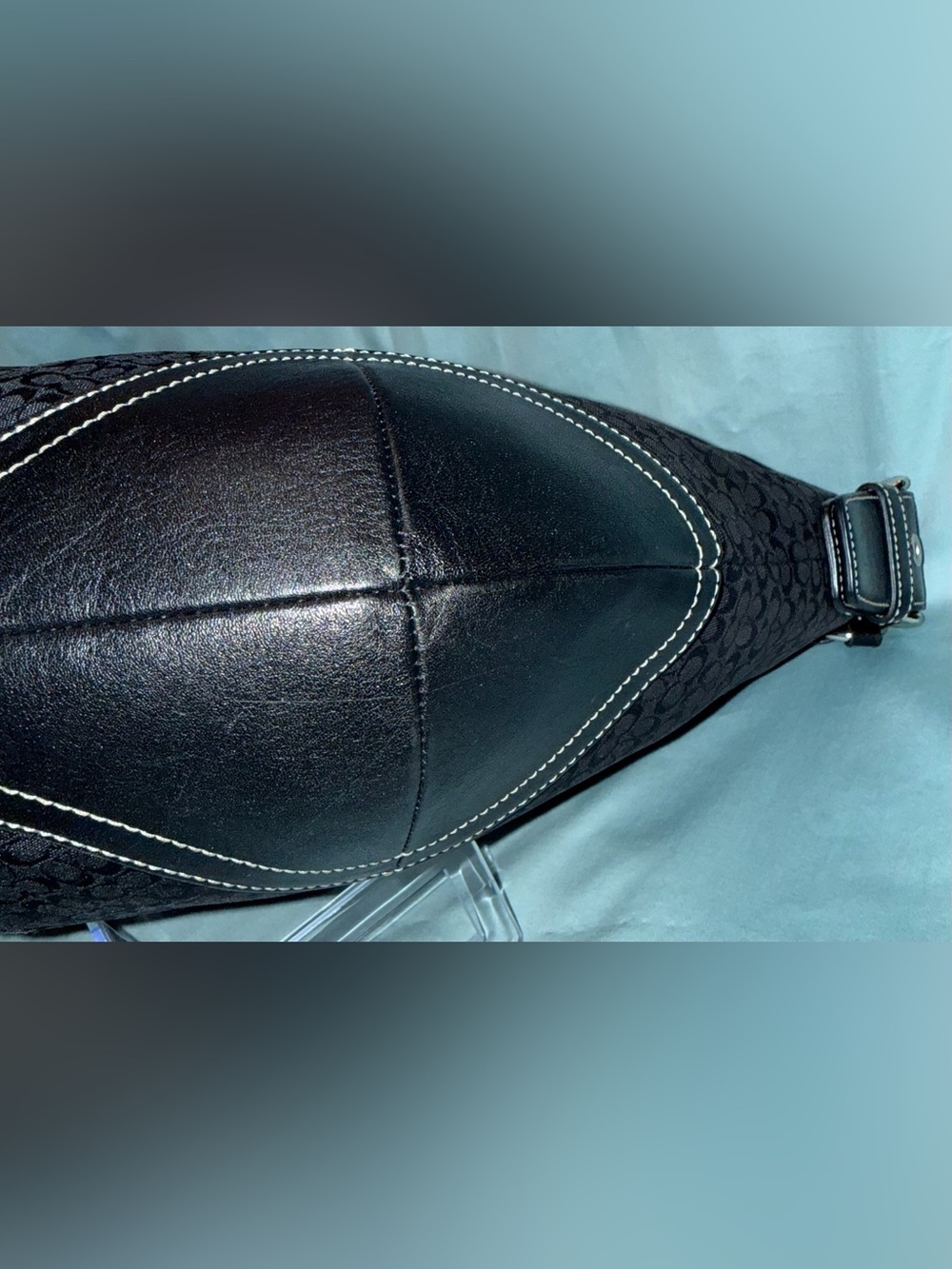 Coach Black Signature Mini C’s Jacquard Hobo with Leather Trim & White Stitching - Picture 9 of 15